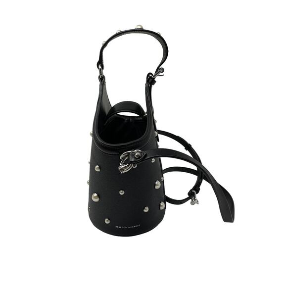 Rebecca Minkoff Black Pippa Pearl Studded Top Handle Bucket Bag *READ - Picture 1 of 10